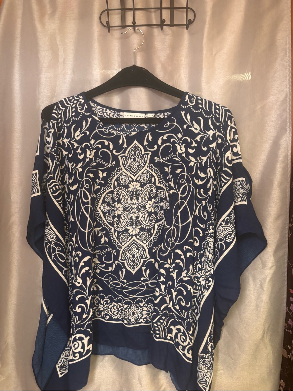 Susan Graver Navy and White Printed Tunic Top